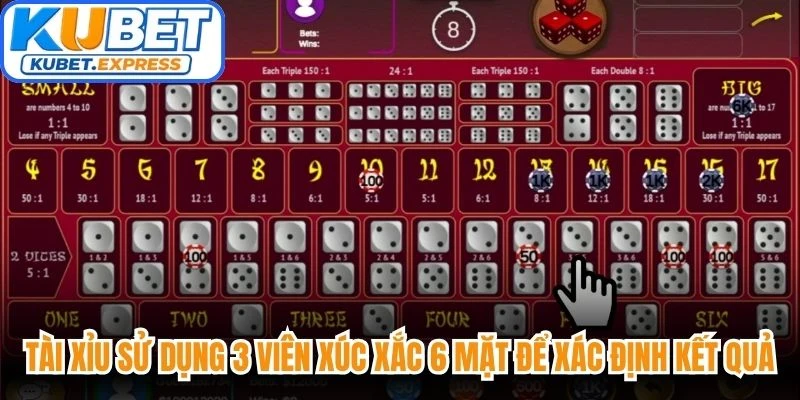 Tài xỉu sử dụng 3 viên xúc xắc 6 mặt để xác định kết quả của mỗi lượt quay